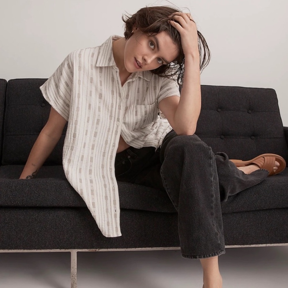 Madewell Dobby-Striped Dolman-Sleeve Button-Up Shirt